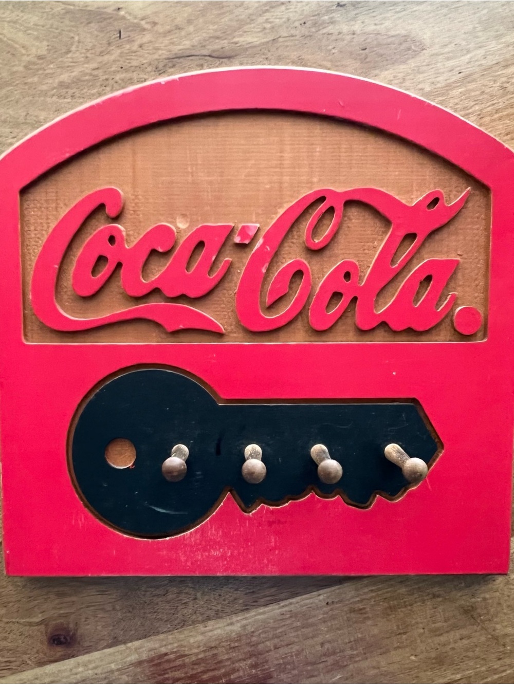 Coca Cola Red and Black Wooden Wall Hook Rack 11in x 11in 1998